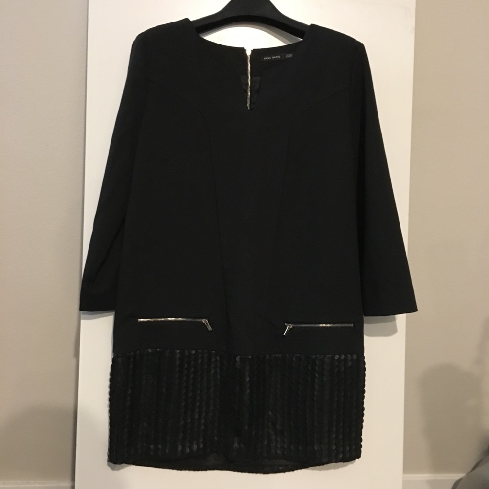 A Line Little Black Dress with Leather Details